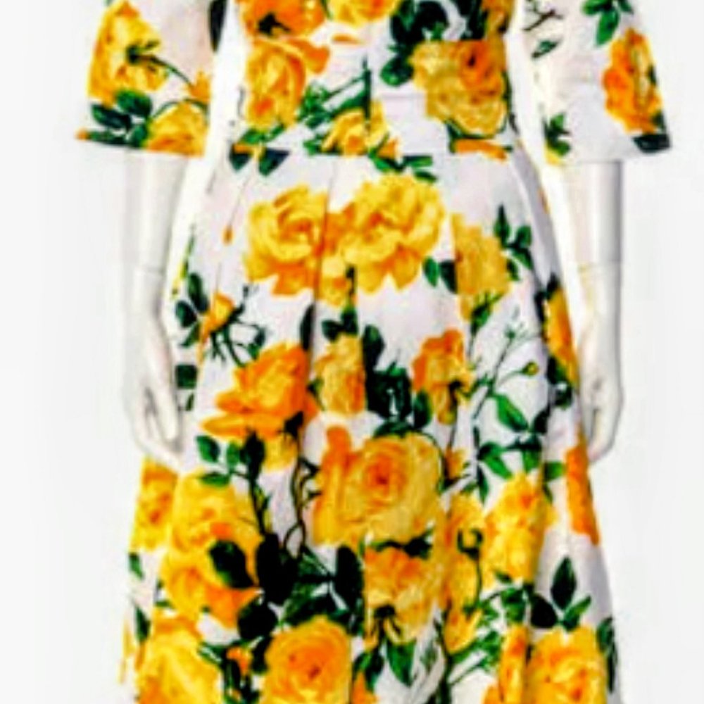 Samantha Sung Yellow Rose Floral Hana Dress NWOT